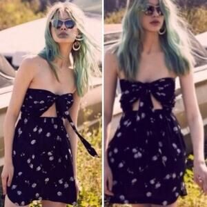 For Love & Lemons Strapless Tie Front Floral Print Mini Dress
